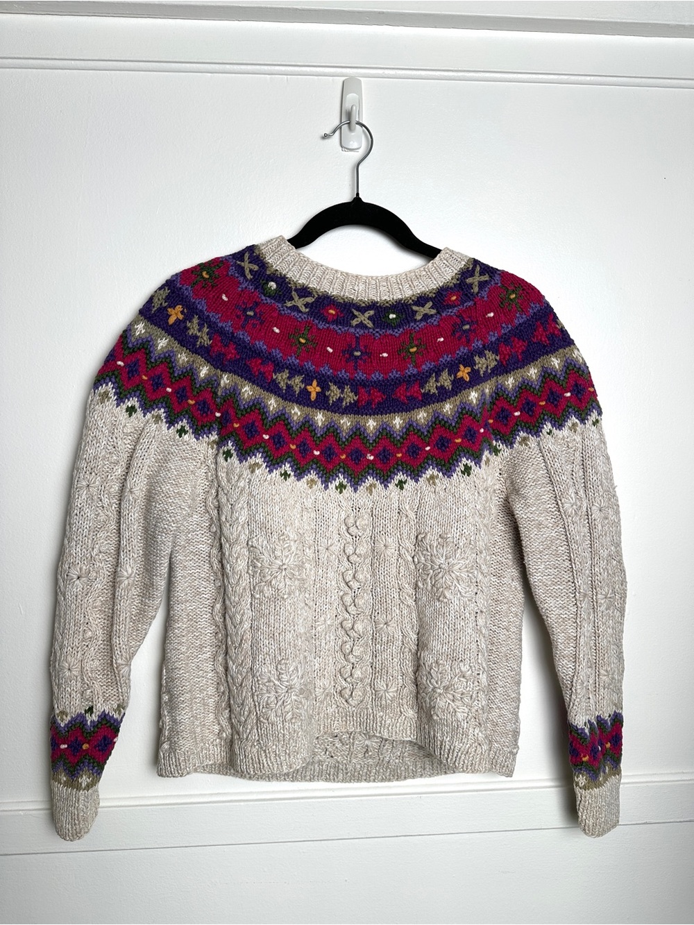 Vintage Portraits Northern Isles Hand Knit Fair Isle Cable Sweater Petite Medium